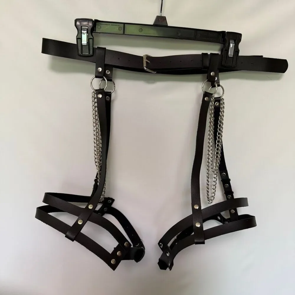 Black Faux Leather garter belt leg chain gothic fetish